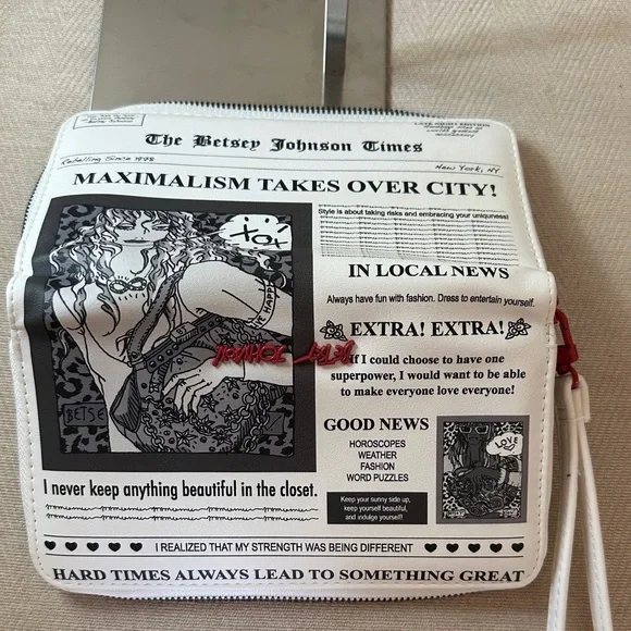 Betsey Johnson Black and White Newspaper Wristlet - Picture 9 of 15